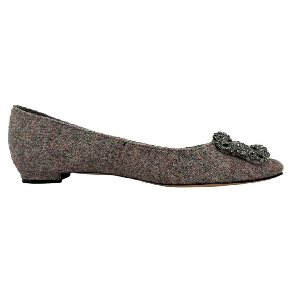 Manolo Blahnik Hangisi Tweed Ballet Flats in Multicolor Wool